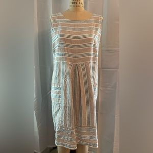 J.Jill striped linen dress. XL. White with blue and tan.